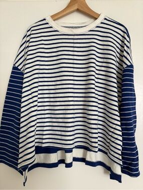 Madewell Long Sleeve Color Block Blue and White Striped Tee